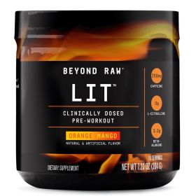 Beyond Raw LIT Pre-Workout Powder, Orange Mango, 250mg Caffeine, 7.20 oz, 15 Servings