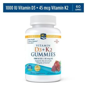 Nordic Naturals Vitamin D3+K2 Gummies, 1000 IU, Great Taste, Non-GMO 60 Ct