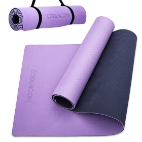 COOLMOON 1/4 Inch Extra Thick Yoga Mat Double-Sided Non Slip,Yoga Mat For Women and Men,Fitness Mats With Carrying Strap,Eco Friendly TPE Yoga Mat (Color: Purple)